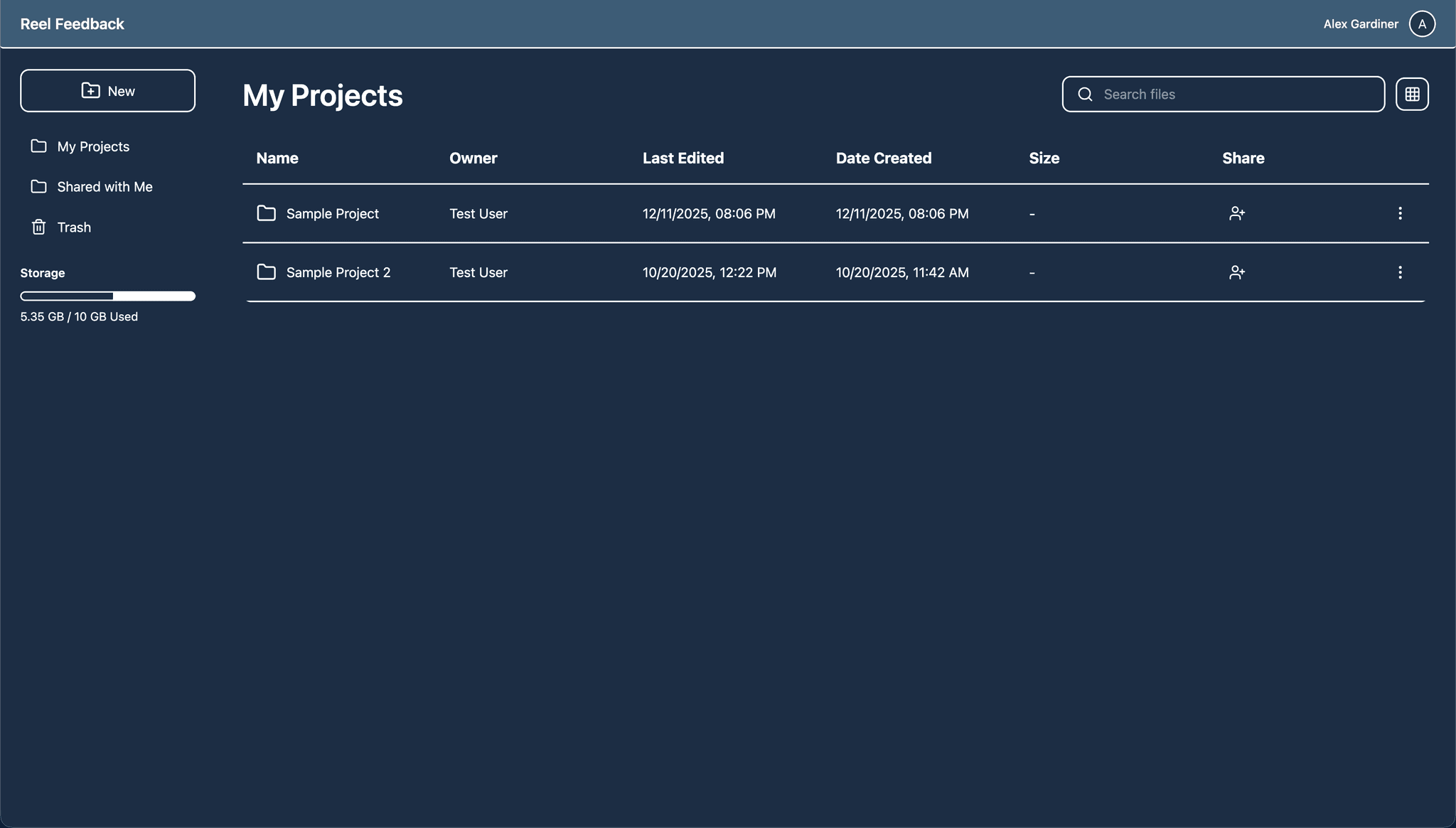 Reel Feedback project dashboard